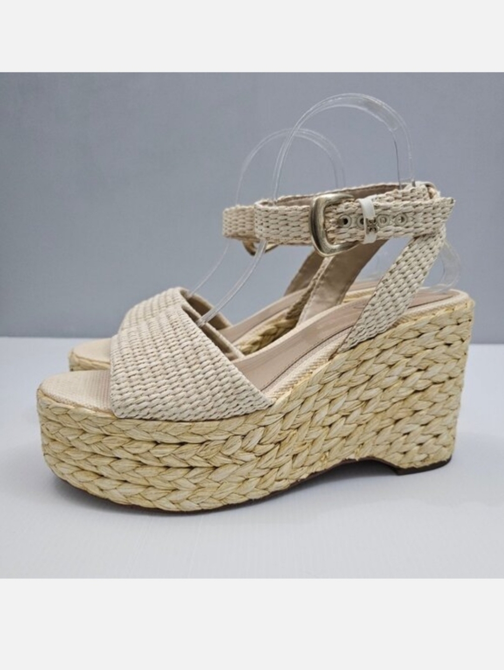 Sam Edelman April Espadrille Wedge Sandal Womens 9.5 Raffia Cream Platform
